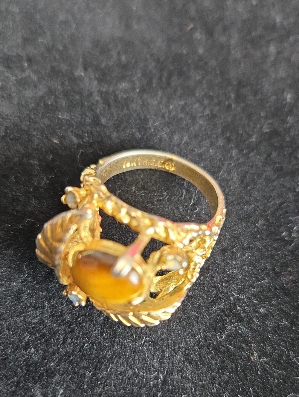 Gold-Tone Women's Statement Ring with Amber Cabochon